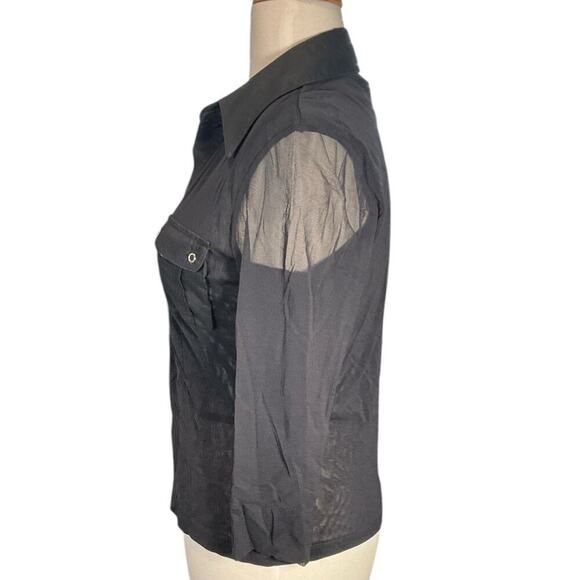 INC Sheer 3/4 Sleeve V-Neck 3/4 Button Black Stretch Colored Large Work Wear - Picture 2 of 9